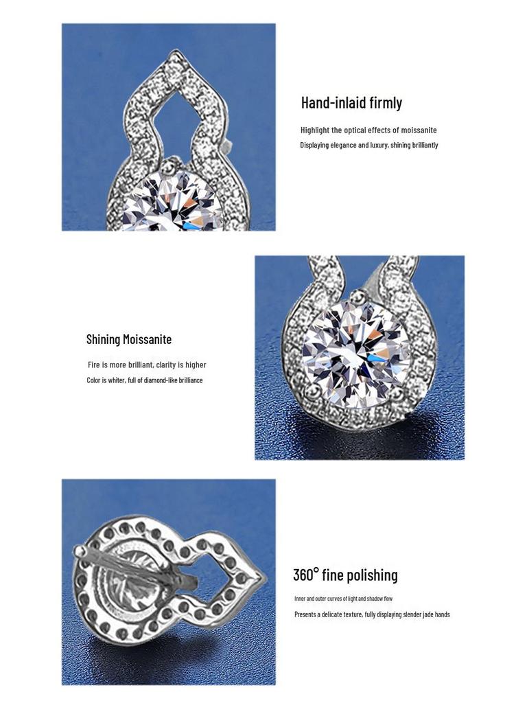 S925 Sterling Silver Moissanite Gourd Stud Earrings - Exquisite, Shiny, Niche Design, Light Luxury Jewelry