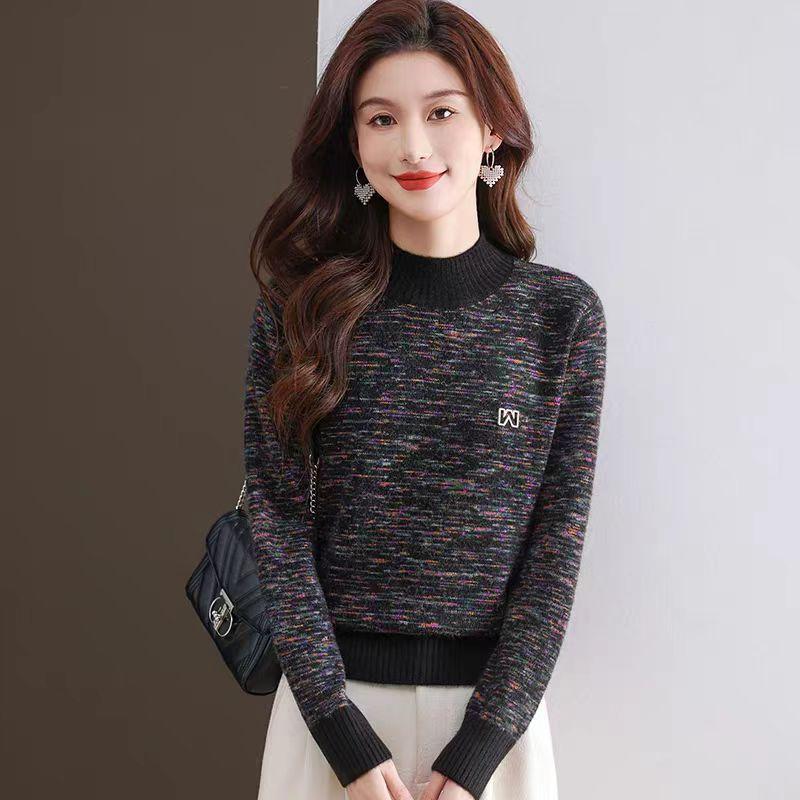 Cashmere Sweater Women Half Turtleneck Pullover Thickened Knitted Sweater and Loose Solid-colored Base Layer