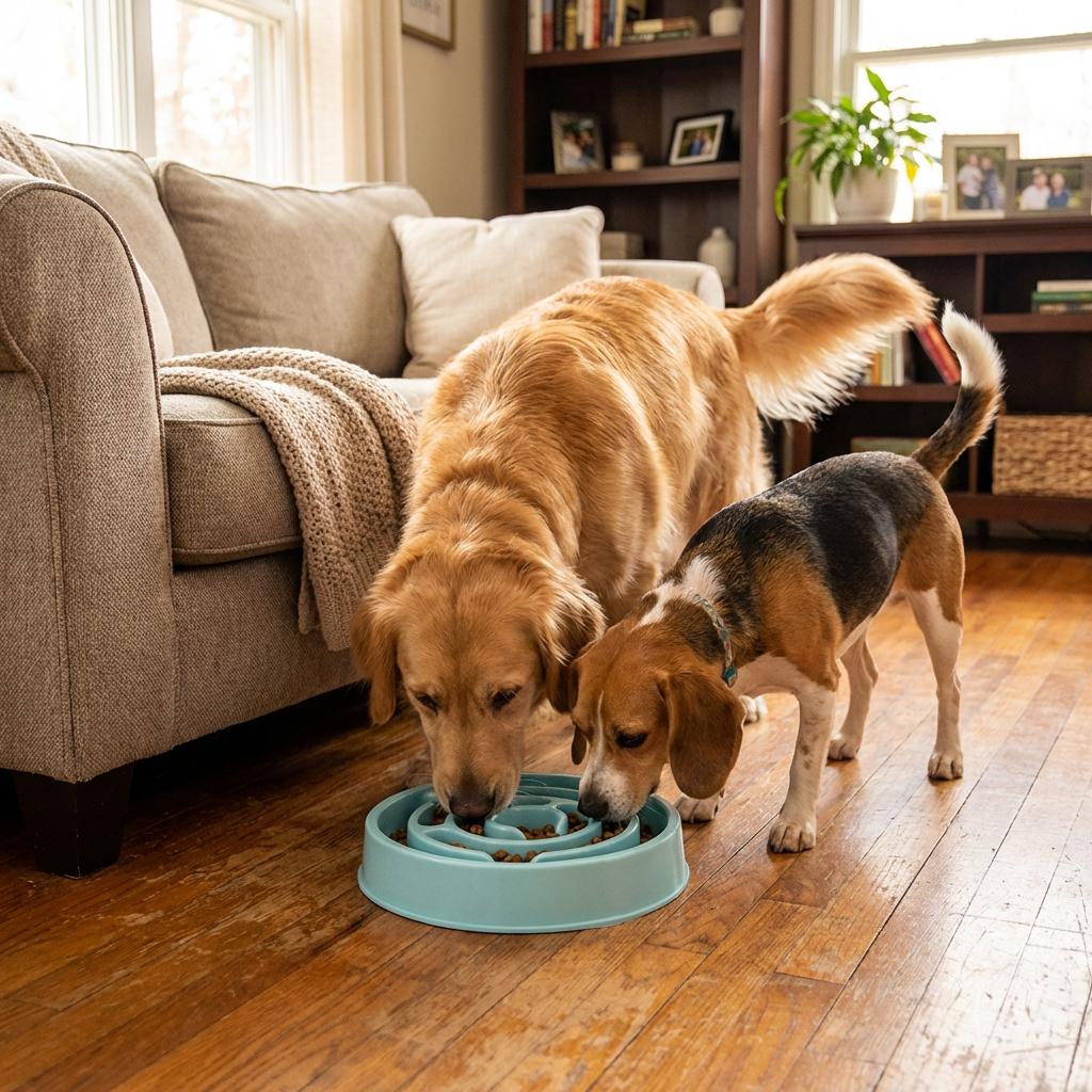 Slow Feeder Dog Bowl - Non-Slip Interactive Maze Bowl for Dogs & Cats, Prevents Bloat & Choking, Healthy Eating Design