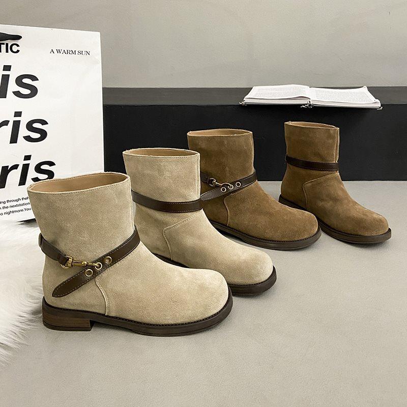 New sub-skinny fashion boots Martin boots short boots versatile stacking boots retro women's thick heel medium tube autumn and winter 2025