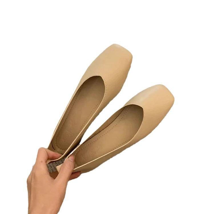 Super soft~ Small inner height increase single shoes women's 2025 new light mouth thick heel square head grandma shoes soft sole Doudou shoes