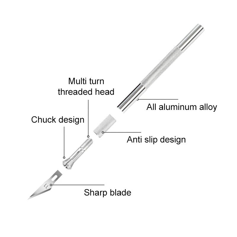 Metal Carving Knife Non-Slip Aluminum Alloy with Blades Cutter Craft Knives Tools for Paper-cut Handcraft & Model Making TMZ