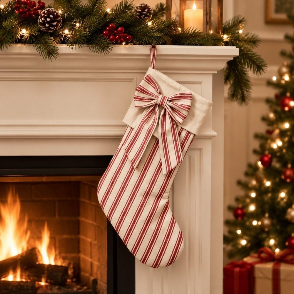 Striped Hanging Gift Bag Plaid Xmas Candy Bag Creative Festive Stocking Holiday Decor