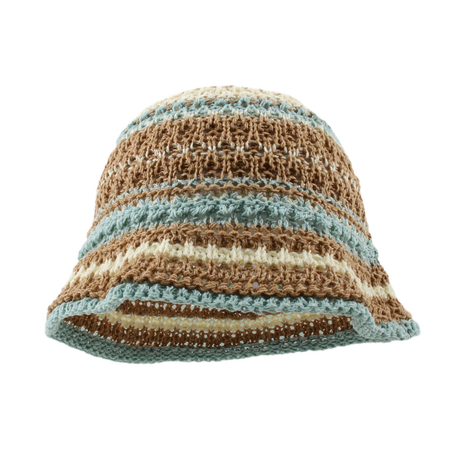 

Summer Sunproof Crochet Bucket Hat Ladies Spring Commute Camping Fisherman Cap with Stripe Pattern for Girlfriend 2