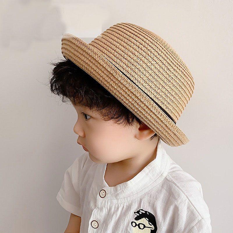 Fundă rotundă Pălărie de paie cu margine rulată Călărie de femeie pe plajă Protecție solară Pălărie de top pentru copii Pălărie cool de primăvară și vară