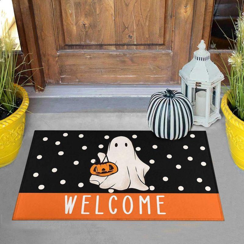 Halloween Ghost Pumpkin Door Mat Non-Slip Entry Rug Indoor Outdoor Porch Front Door Floor Carpet Party Decor