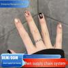 Black Fan Girl Cat Eye Short Nails - Handmade Solid Color Fake Nails for Brides and Students