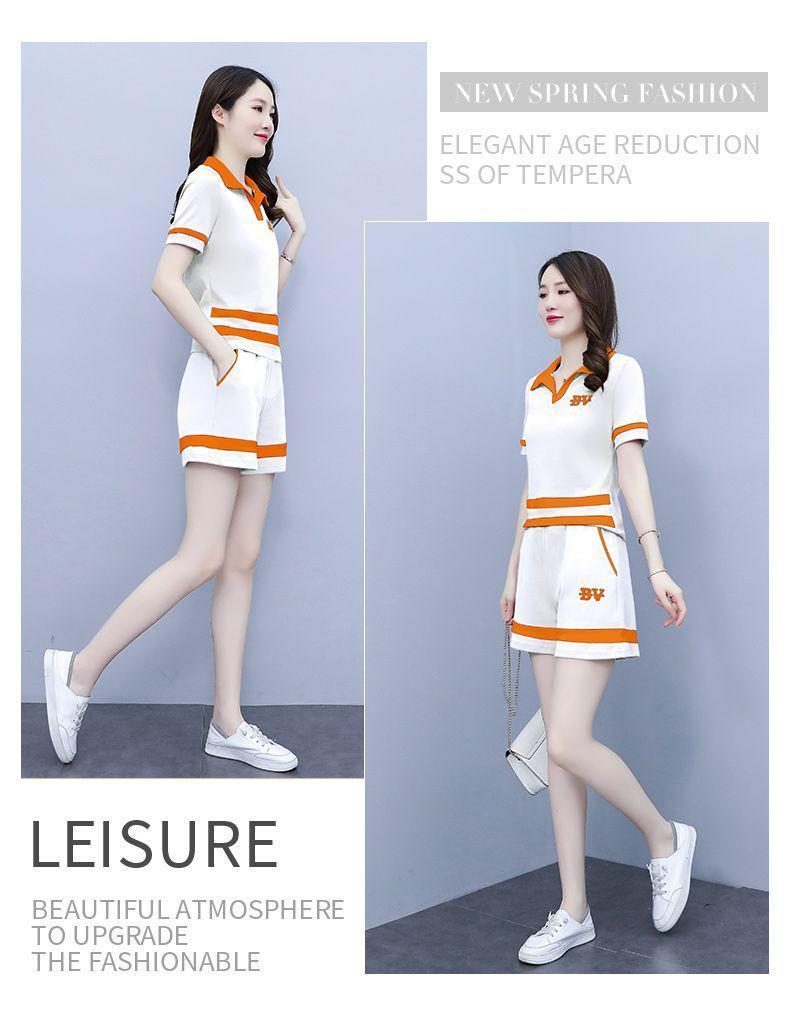 Women's 2024 Summer Stylish Korean Polo Lapel Short-Sleeve Shorts Set