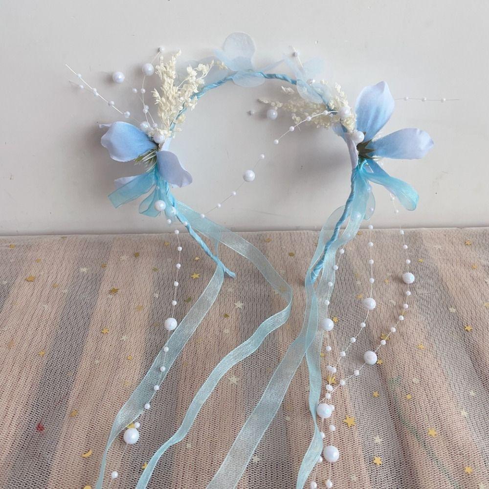 Elegant Children Flower Headband Sweet Floral Crown Hairband Temperament Hanfu Headdress Cosplay