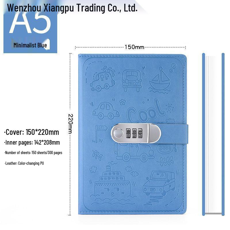 Cartoon Student Password Diary with Lock – Thick Stationery Notebook Planner
