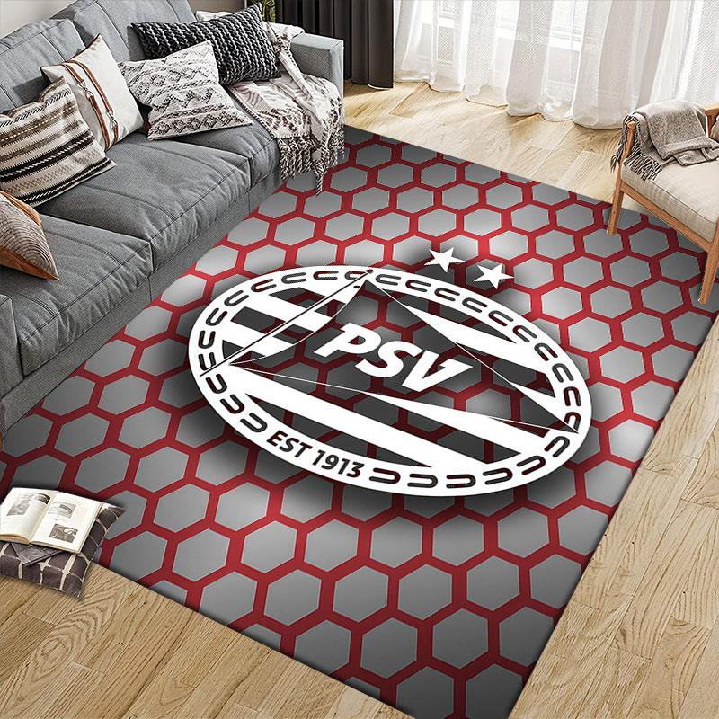 PSV Eindhoven Flannel Printed Carpet, Home Sofa Decoration for Living Room & Bedroom, Non‑Slip Play Flannel Floor Mat for Game Room