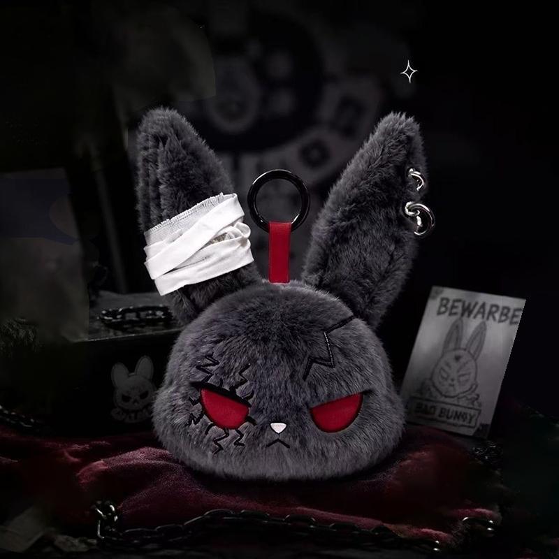 1Pcs Gothic Plush Rabbit Keychain With Soft Fluffy Texture And Cool Punk Design Perfect For Bag Decoration And Gifting