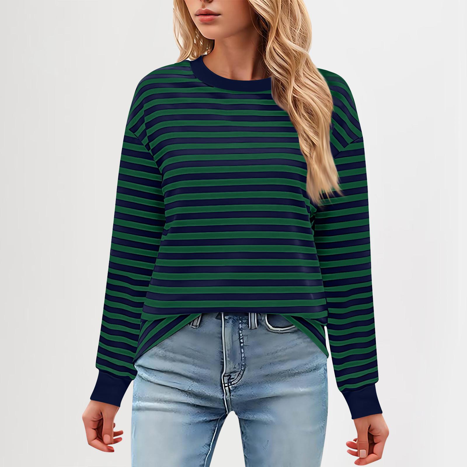 

Женская повседневная туника, свободный топ с длинными рукавами и полосатым воротником L тёмно-синий