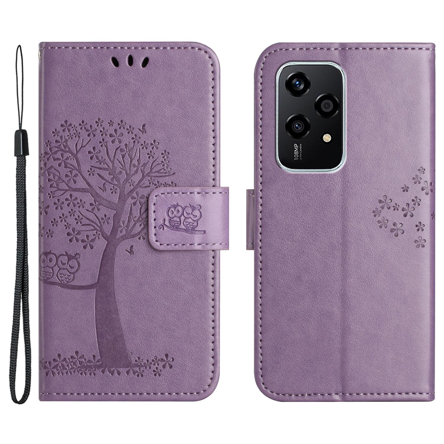 

Чехол для телефона Honor 200 Lite Ракушка с оттиском Сова Дерево Подставка Кожаная обложка Purple