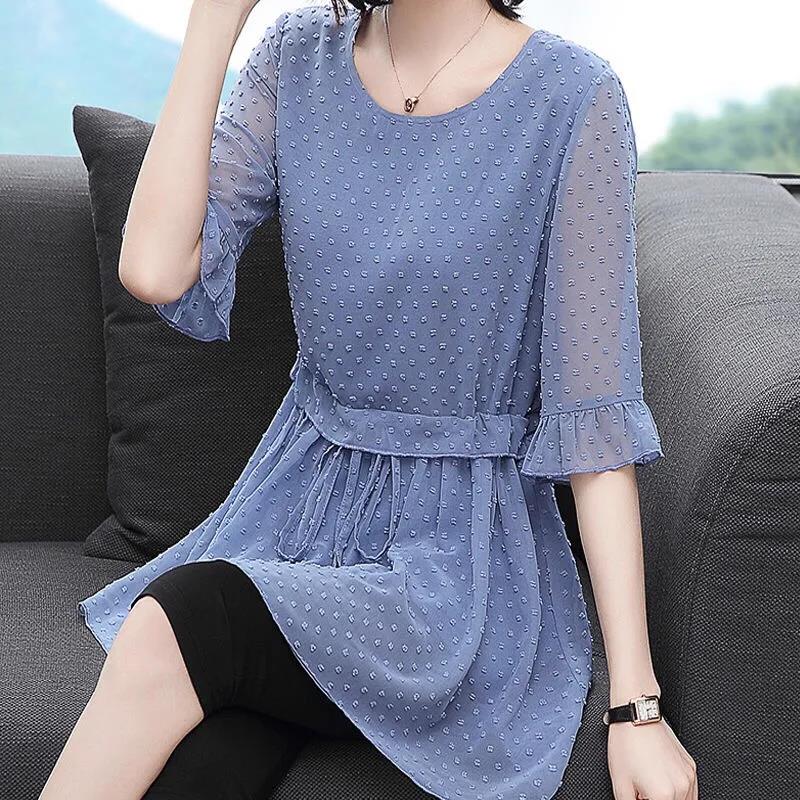Summer Women's Plus Size Loose Tunic Chiffon Shirt Sleeve Top Blouse