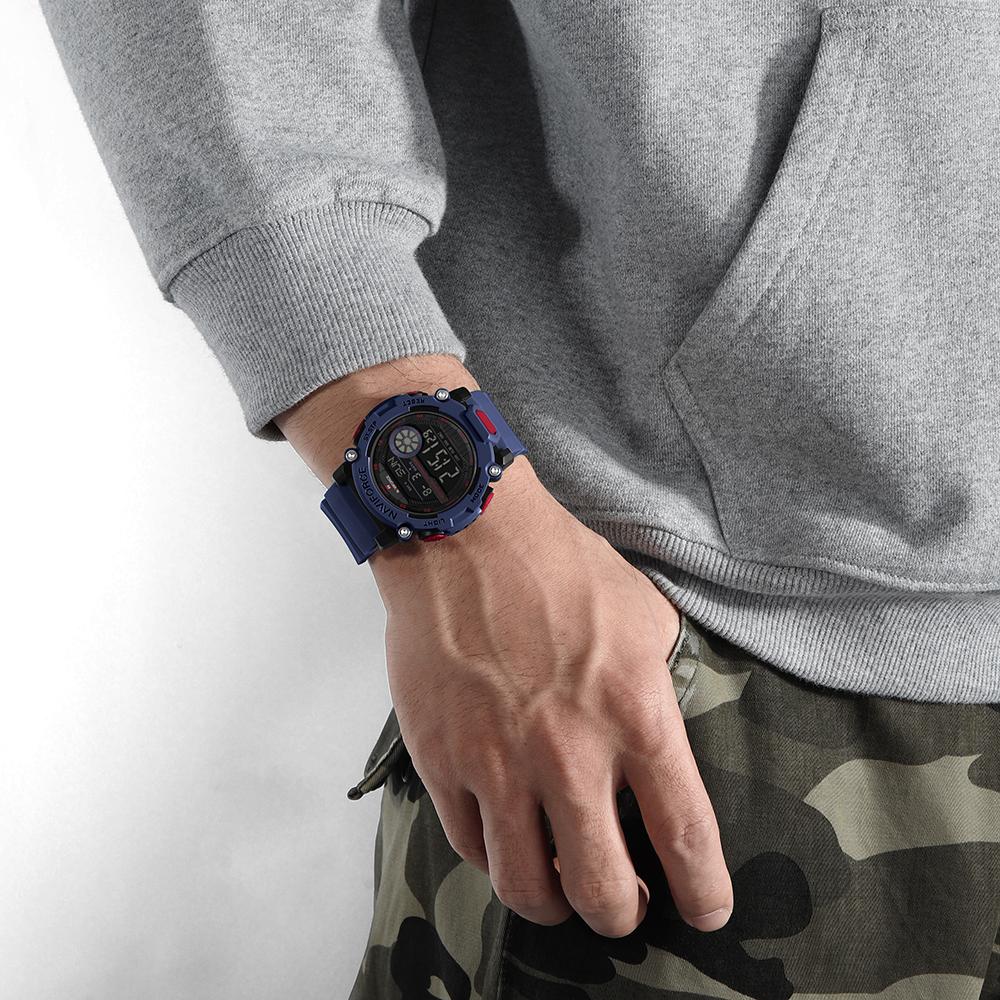 Naviforce Original Men LCD Digital Watch Lightweight Silicone Strap Waterproof Calendar Date Chronograph Alarm Men Boys Outdoor Watch NF7133