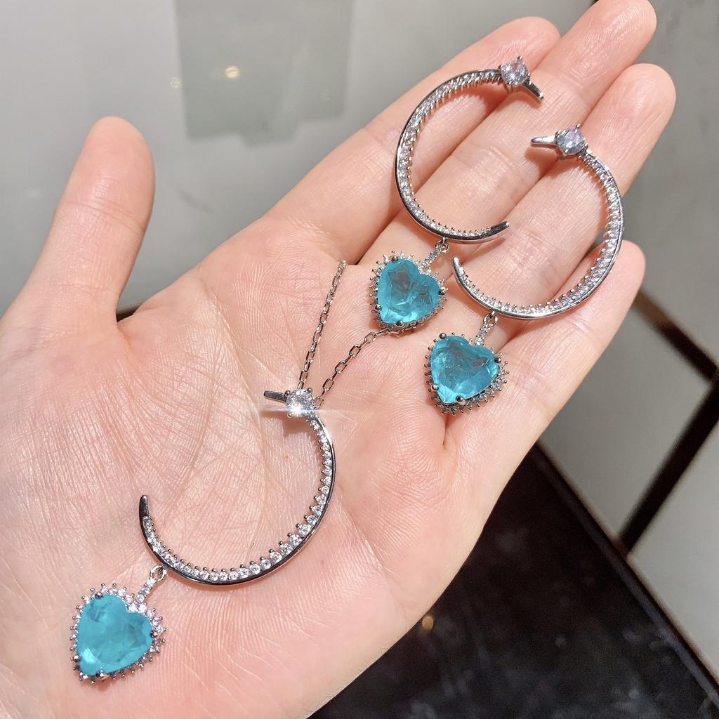 Jewelry Simulation Blue Paraiba Heart Earrings Set Heart Main Stone 12 * 12