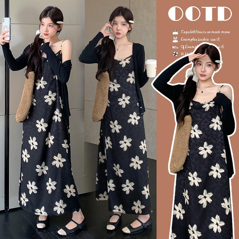 Maternity Spring 2026 Korean Style Satin Floral Two-Piece Dress M