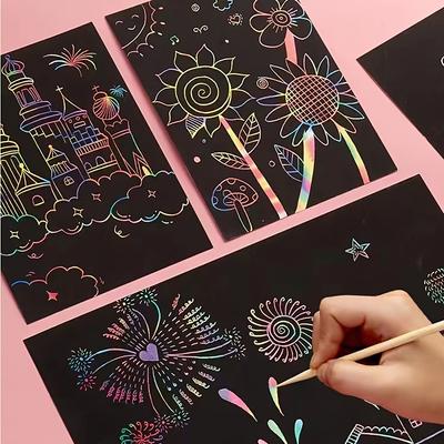 2 sztuki tęczowego papieru do scrapbookingu dla dzieci, czarna, zrób to sam, tęczowa karta artystyczna, neonowa książka do scrapbookingu z drewnianym patyczkiem