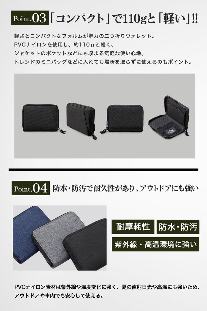 Heathered Nylon Round Zip Billfold Lightweight and with IC Card Gray [Register] Wallet, Compact, Slots,