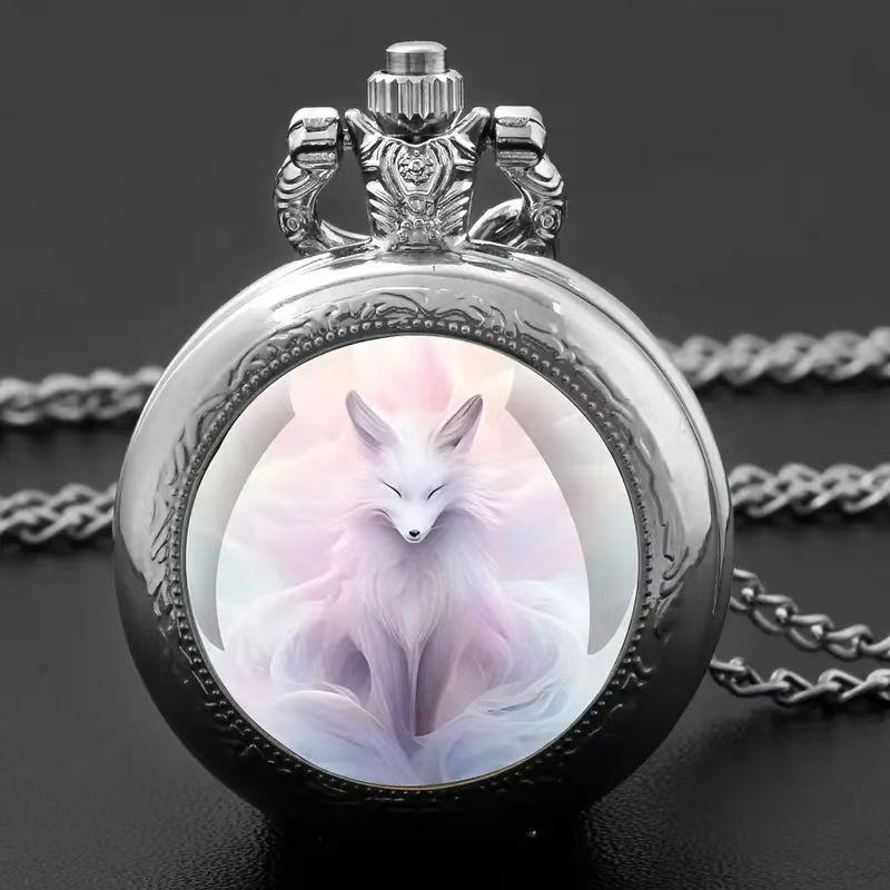 Color Pattern Medium Pocket Watch Retro Flip Decorative Necklace Watch Personality Trend Male and Female Students Quartz Watch