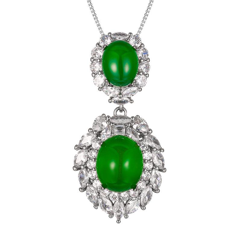 Jewelry Simulation Red Corundum Green Chalcedony Plain Light Luxury Pendant Main Stone 10 * 12-8 * 10