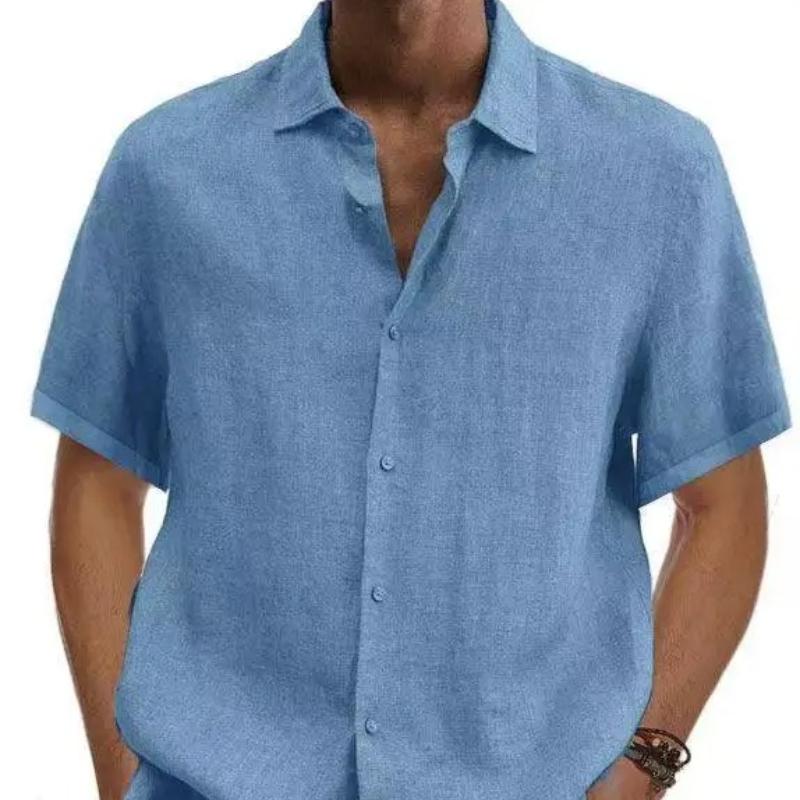 Cotton Linen Blouse Summer Men Turn Down Collar Short Sleeve Button Loose Blouse Tops Oversized S-5XL SZE-ST22092