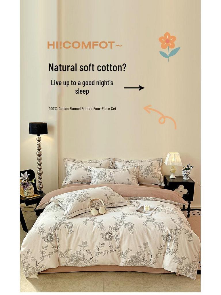 Szczotkowana Czysta Bawełna Antybakteryjna Zimowy Komplet Pościeli - 4-częściowy do Sypialni Głównej