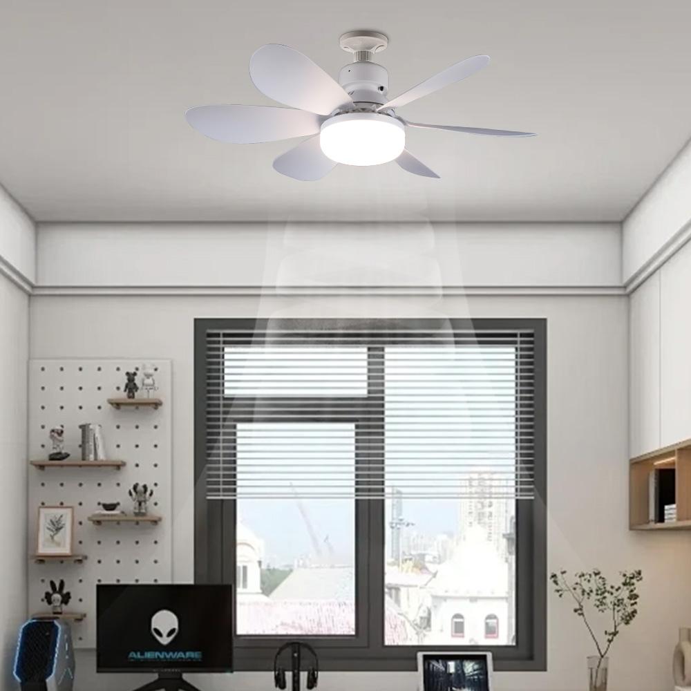 Modern Plastic LED Ceiling Fan Light E27 Screw Mount Remote Control 3 Color-Changing 3-Speed Dimmable Indoor Home Bedroom Living