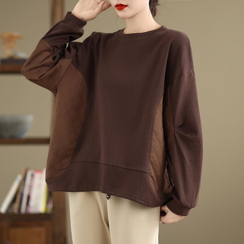 

DIMANAF 2024 Женские хлопковые топы с длинным рукавом больших размеров Новые осенние повседневные футболки Футболка Свободный пуловер Однотонный One Size чёрный