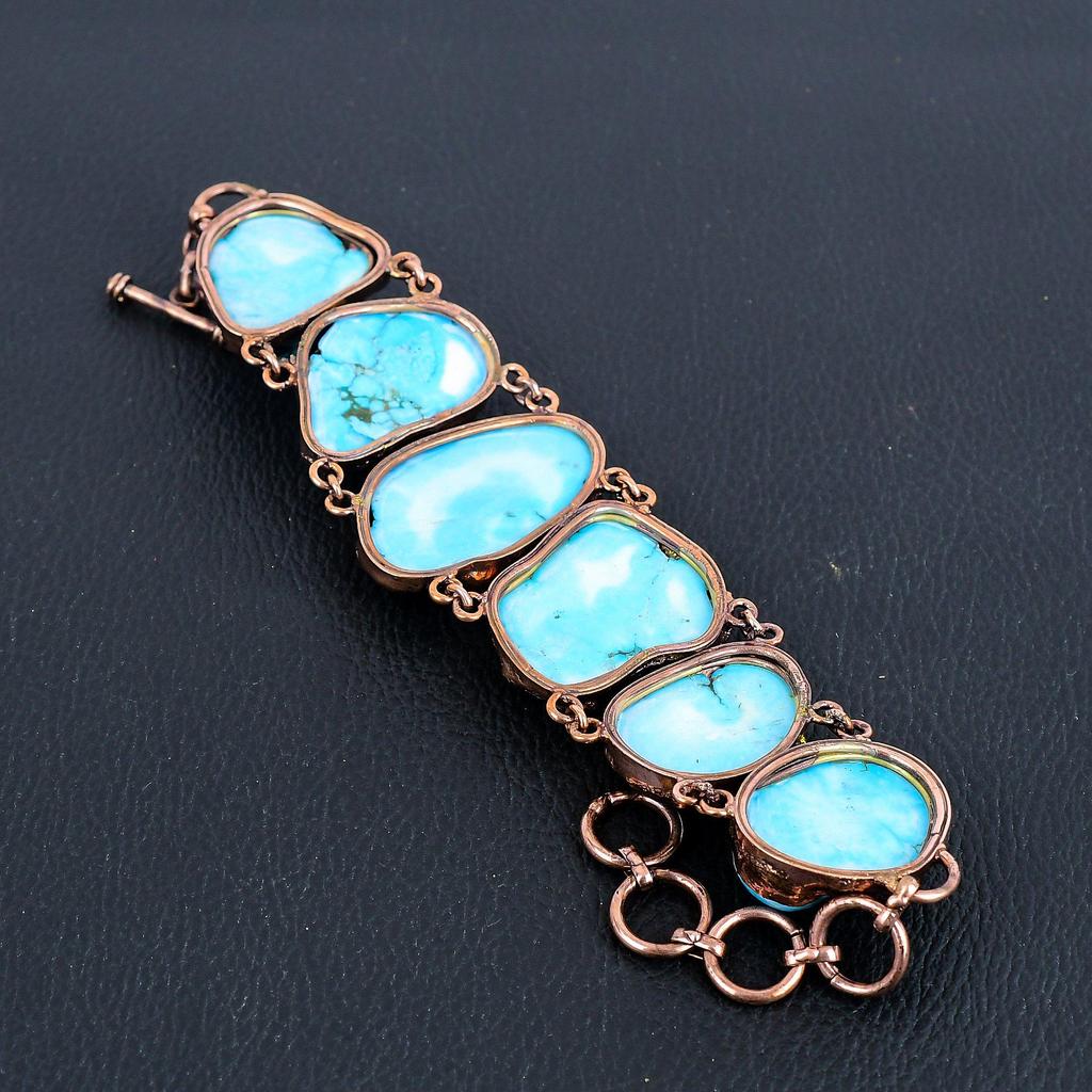 Turquoise Tumble Bracelet Copper Electroformed Gemstone Jewelry, Handmade Bracelet For Thanksgiving