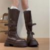 Maillard platform belt buckle boots women's 2025 new autumn and winter retro height increase but knee high knight boots