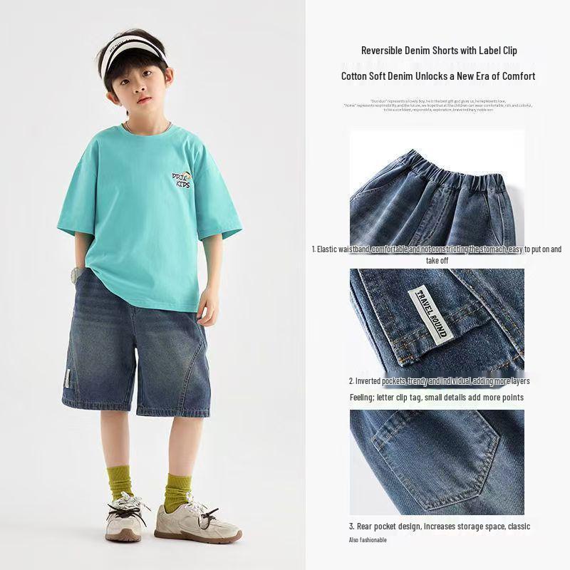 Boys' 2026 Summer Jeans: New Trendy Medium & Large Children's Capris Shorts