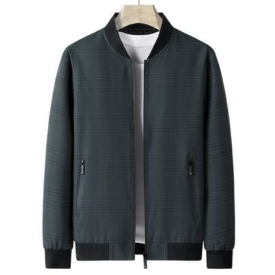 Karomuster Jacke Mittleren Alters Herren Frühling und Herbst Baseballkragen Locker Große Größe Mittleren Alters und Jung Lässig Jacke Jacke