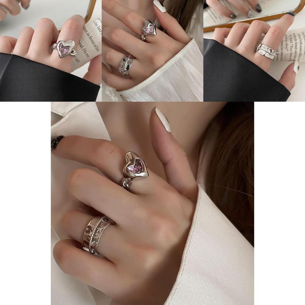 Silver Artistic S925 Open Ring With Unique Twisted Design And Delightful Heart Shaped Zirconia Pink