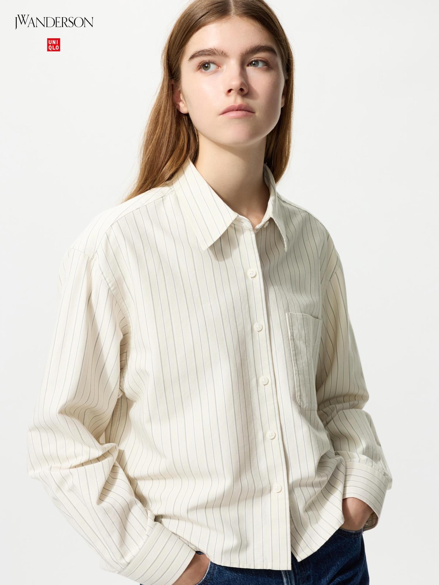 

Uniqlo Оксфордская рубашка бокси, длинный рукав, в полоску 31 BEIGE/WOMEN S