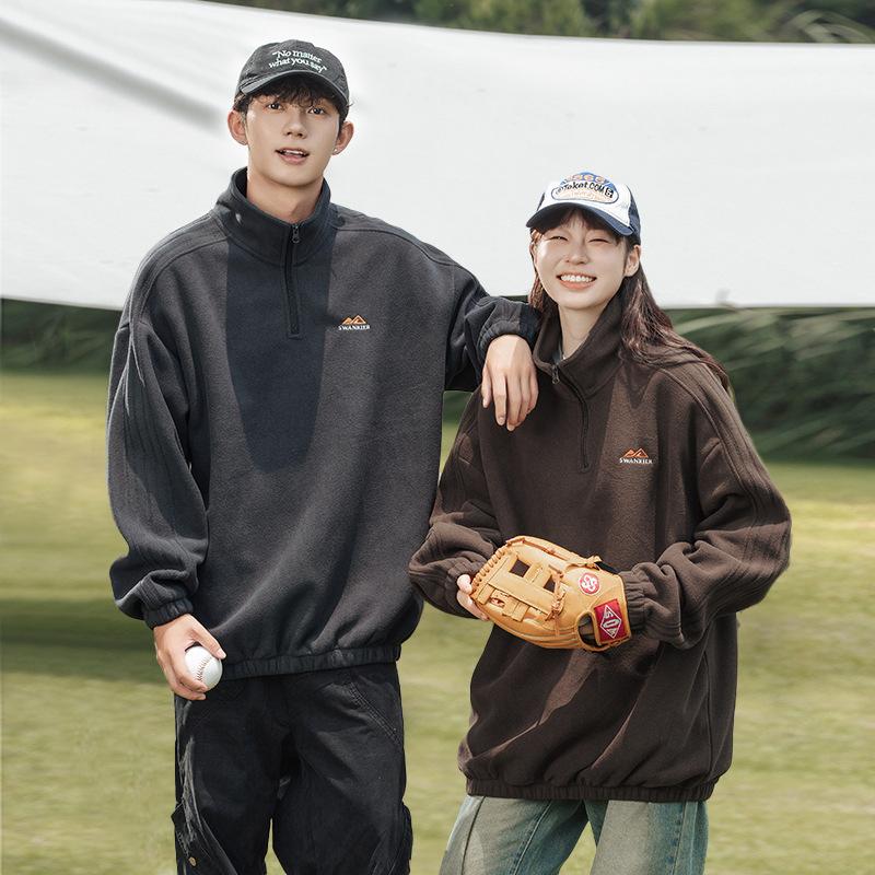 Sweater Male Couple Autumn and Winter Letter Embroidery Adjustable Semi-high Neck Thick Coat