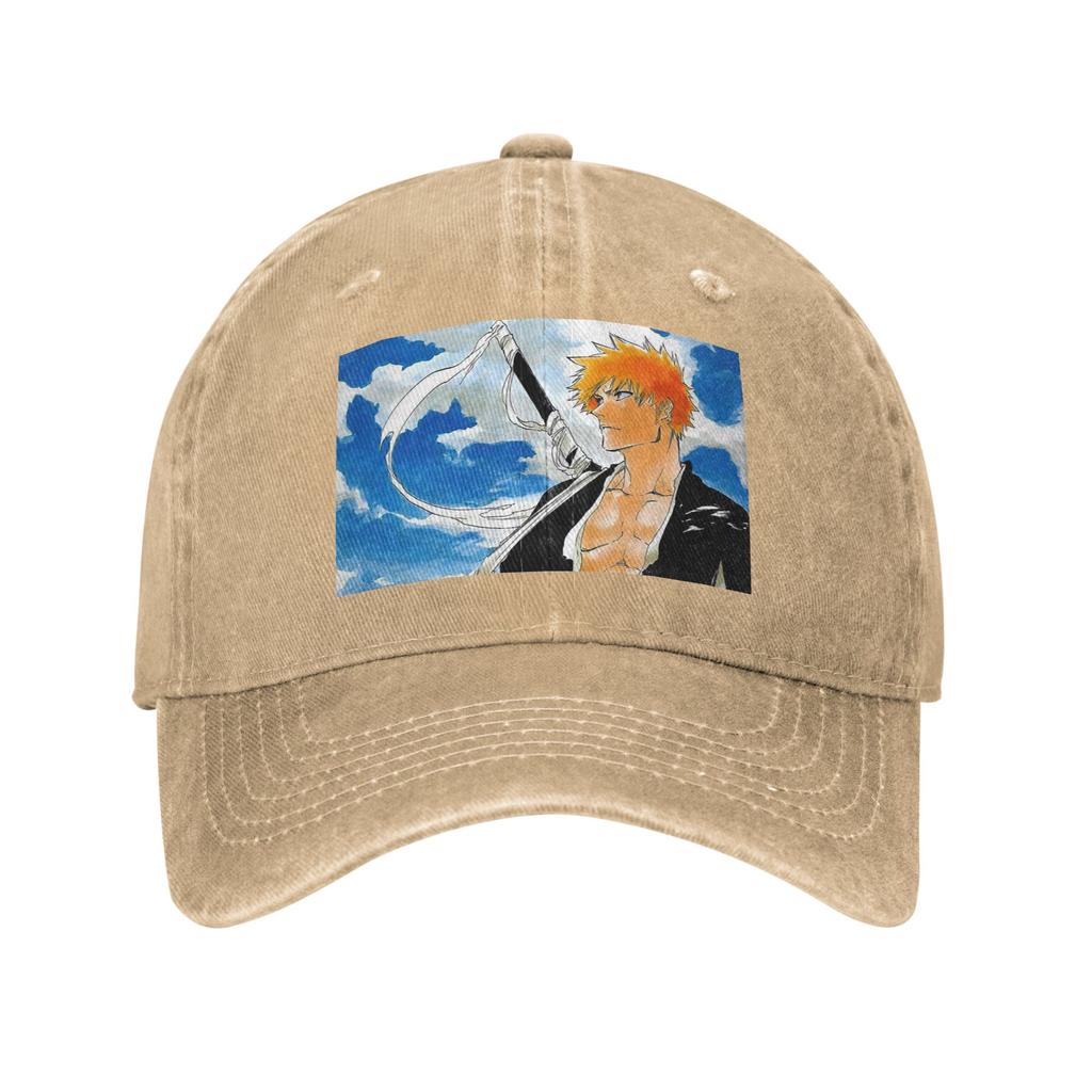 ZJIZOU Bleach Kurosaki Ichigo Anime Art Washed Denim Cap Casual Baseball Caps Adjustable Hat Summer Unisex Baseball Hats