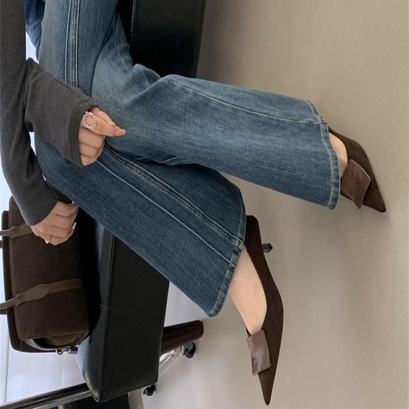 stiletto high heels pointed suede single shoes women's shoes 2025 spring and autumn French kitten heel with skirt commuter shoes