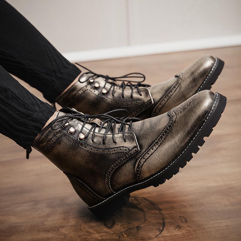Men Lace-Up High Top Brogue Carved Business Boots