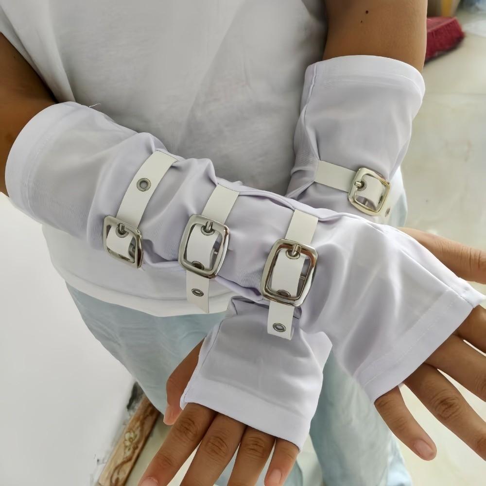 Punk Style Fingerless Gloves with Buckle Straps Gloves Arm Sleeves  Cosplay Stage Performances