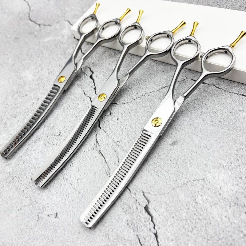 7.5 Inches Professional Silver Pet Grooming Scissors, Up Curved Dog Hair Trimming Shears for Groomer and Homeuse