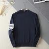 Autumn/Winter Yarn-Dyed Four-Stripe Crew Neck Sweatshirt - All-Cotton Casual Pullover for Men & Women