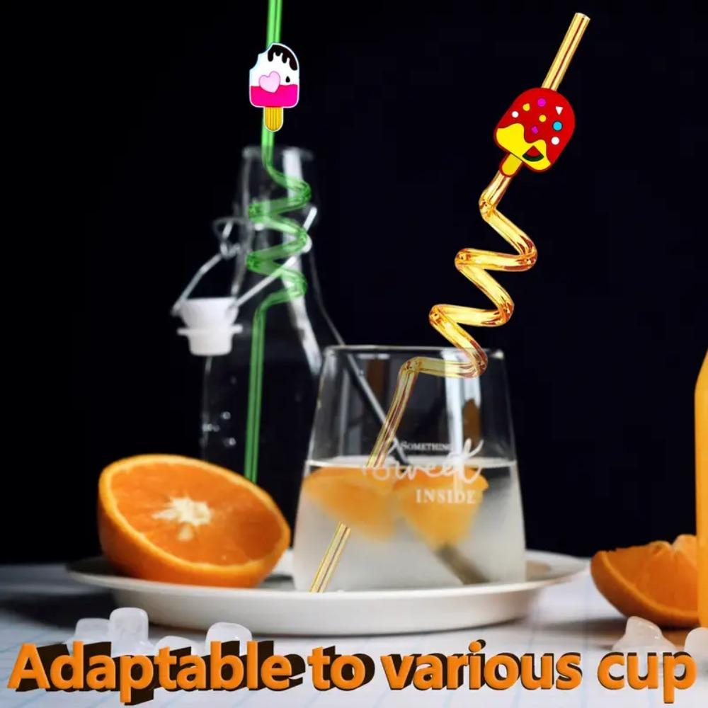 8pcs Cartoon Reusable Straws Vibrant Drinking Straws Ice Cream-Shaped Straws  Party