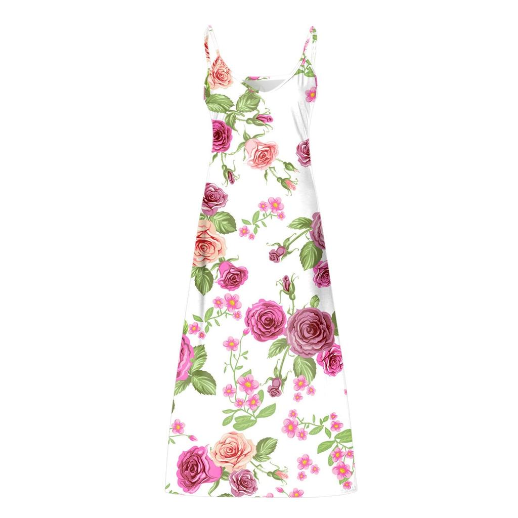 Rochie de damă, la modă ocazională, slim, subțire, lungă, fără mâneci, cu imprimeu floral