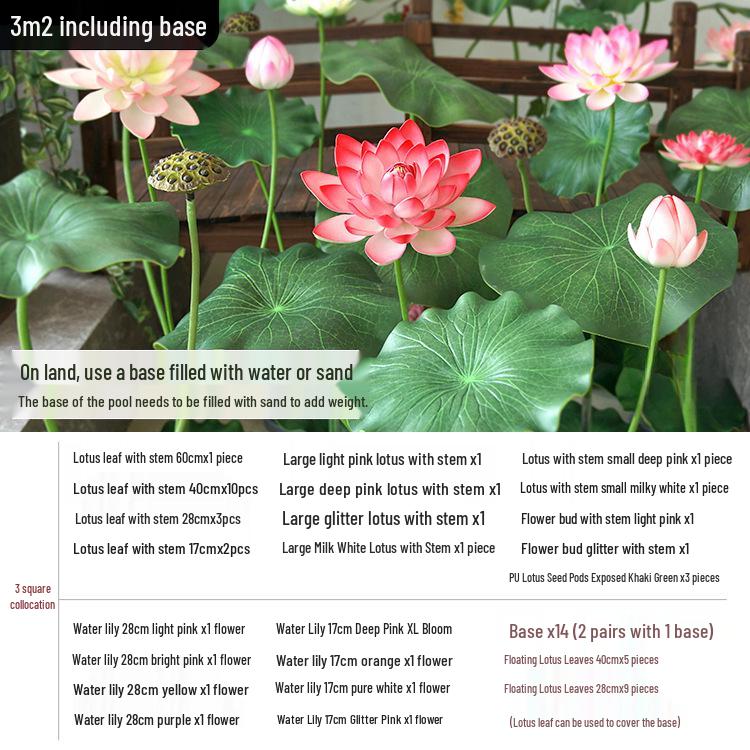 Duży sztuczny kwiat lotosu i liść do dekoracji stawu i jako rekwizyty do tańca, zielona łodyga