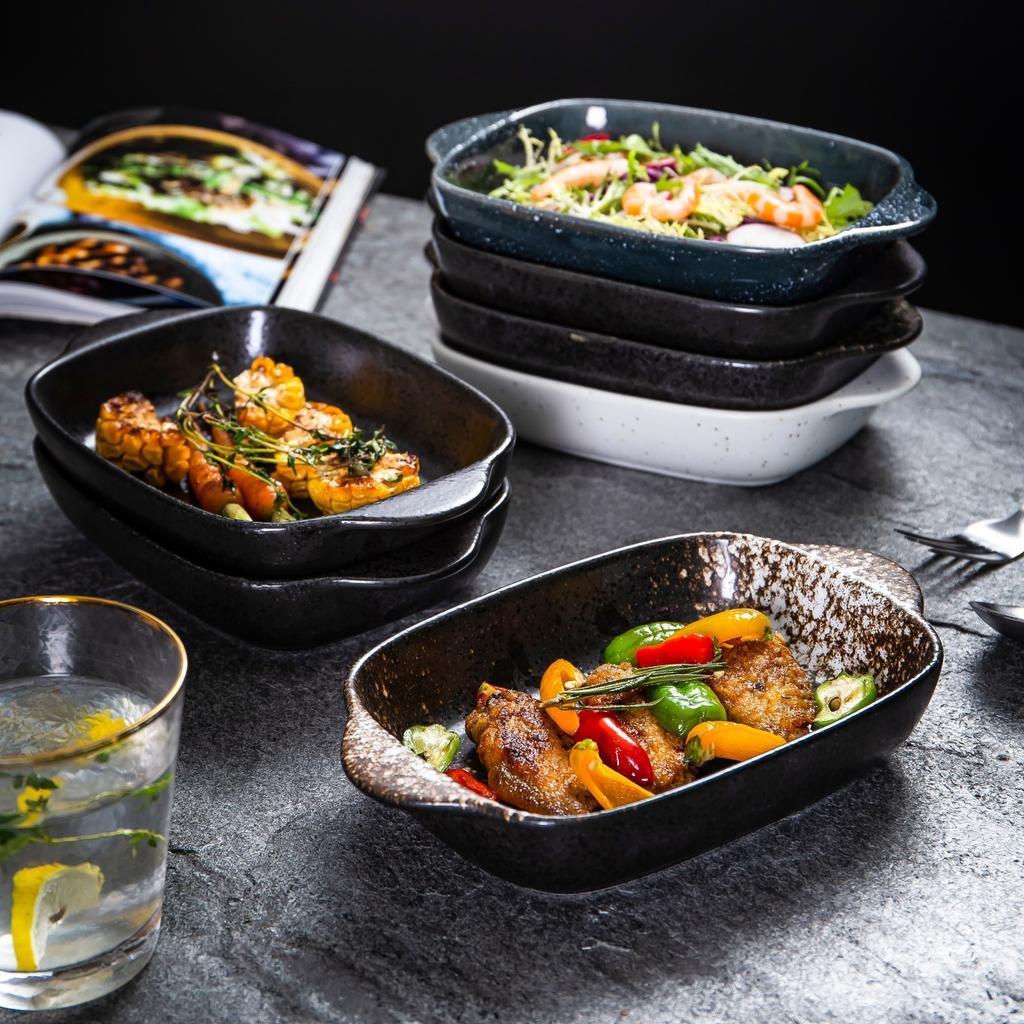 Internet Celebrity Japanese-Style Binaural Baking Pan, Cheese-Baked Rice Baking Pan, Commercial Oven Ceramic Pan, Household Baking Cake Cup