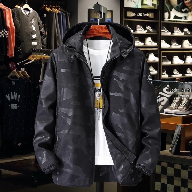 Męska Kurtka Kamuflażowa Plus Size z Odpinanym Kapturem - Wiosna/Jesień 2020.