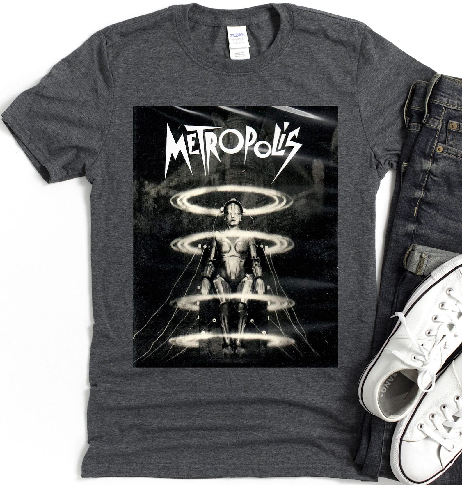 Metropolis Retro Sci Fi Robot Poster T Shirt | Vintage Movie Graphic Tee 4XL