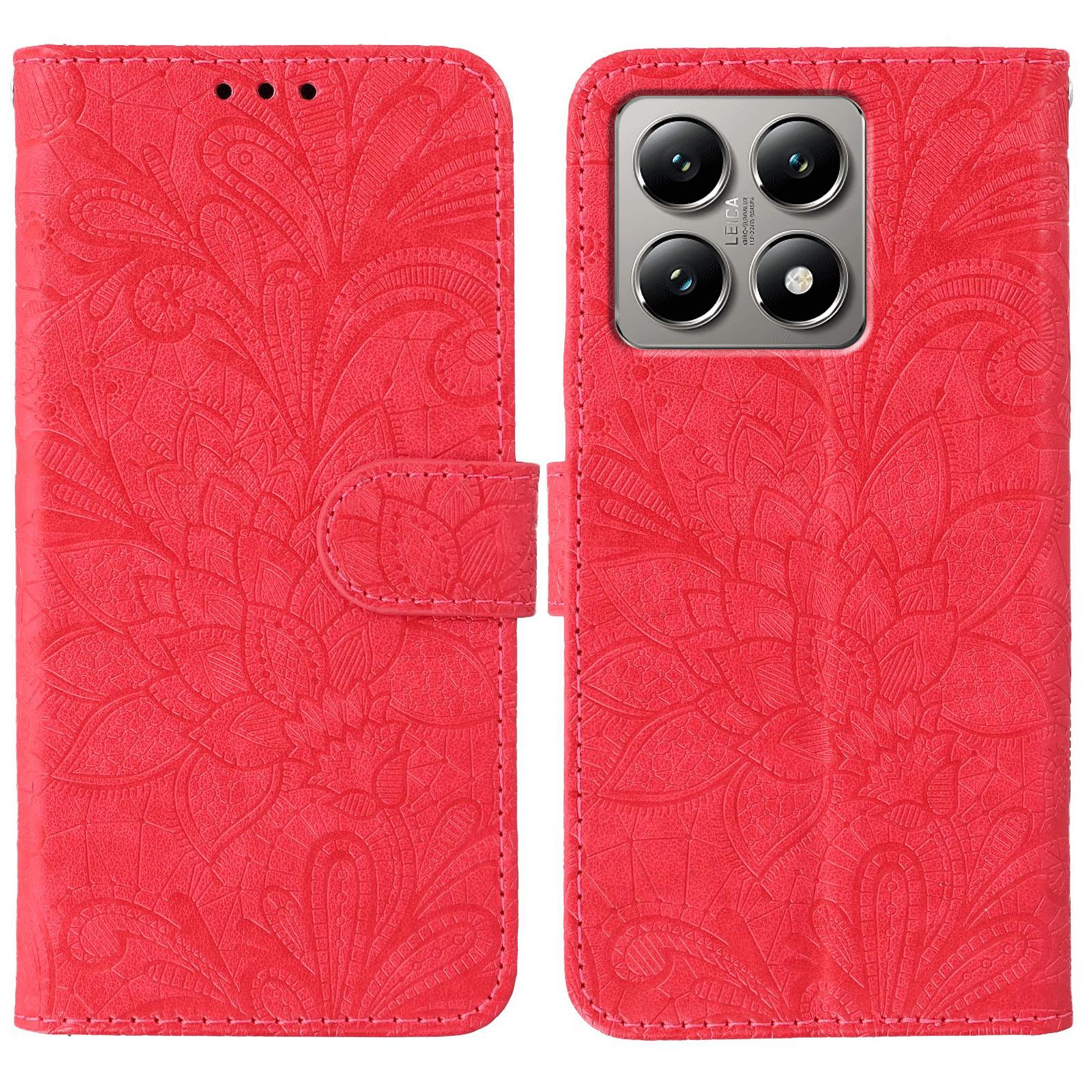 

Для Xiaomi 14T Чохол Мереживні Квіти Штучна Шкіра Відкидний Гаманець Чохол для Телефону Red
